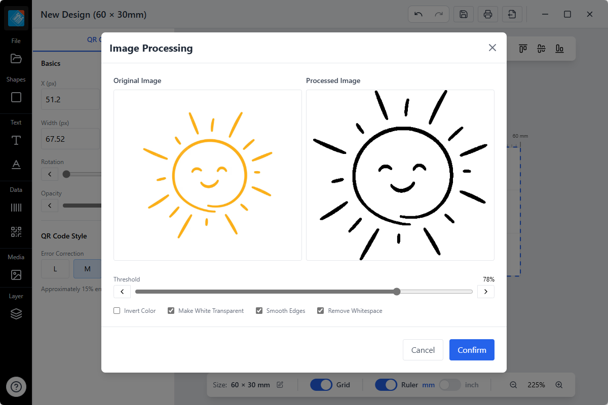 Generating QR codes and image processing for thermal printing